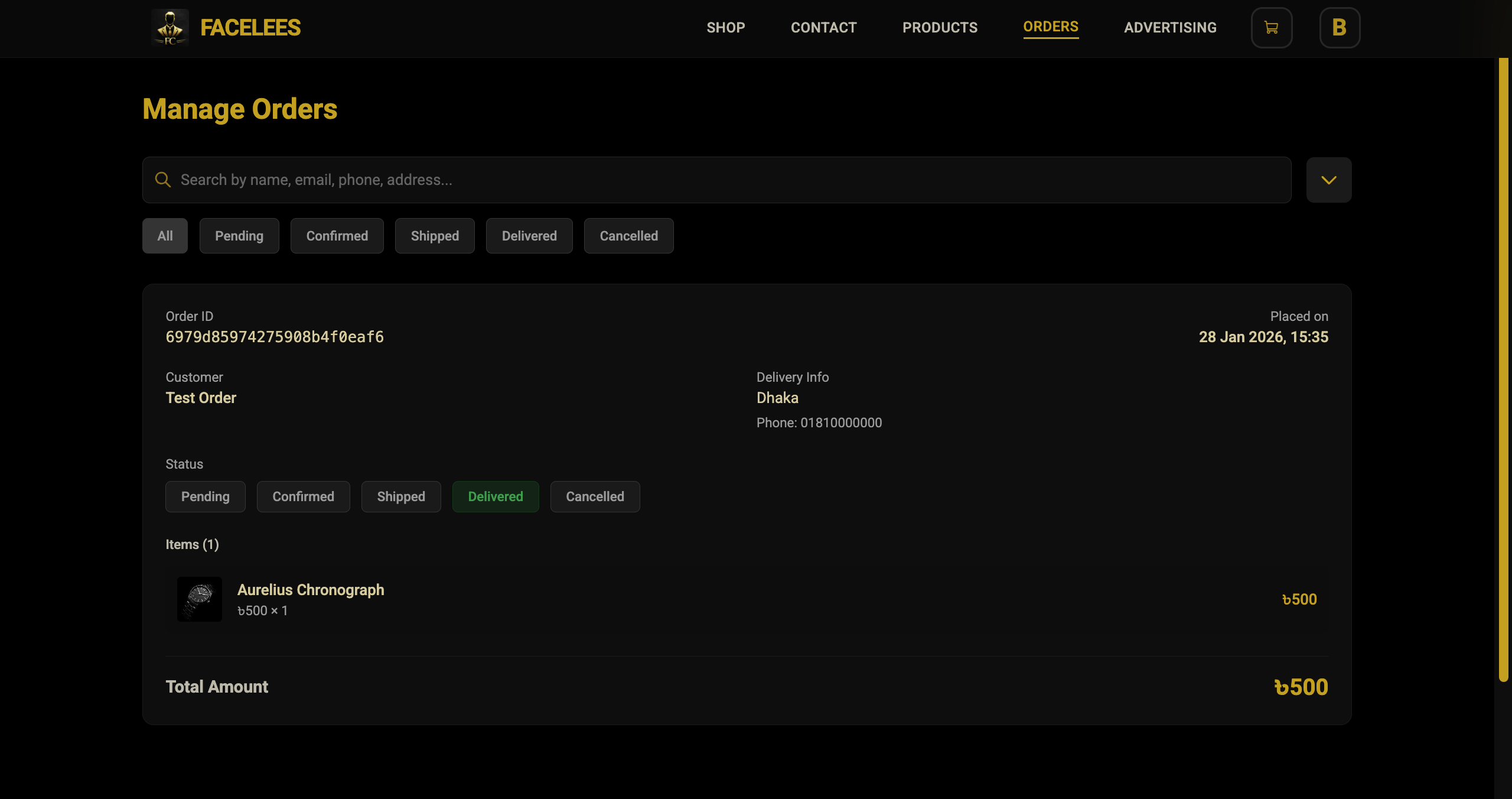 Admin Order Dashboard & Status Management image 1